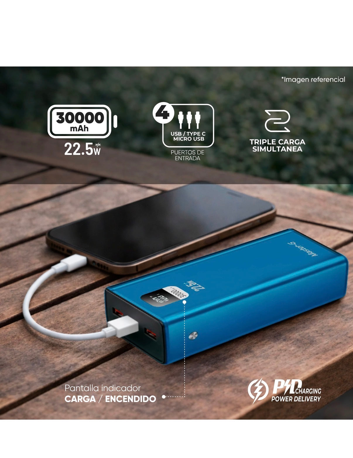 Batería 30000 Mah 22.5W Power Delivery Master-G