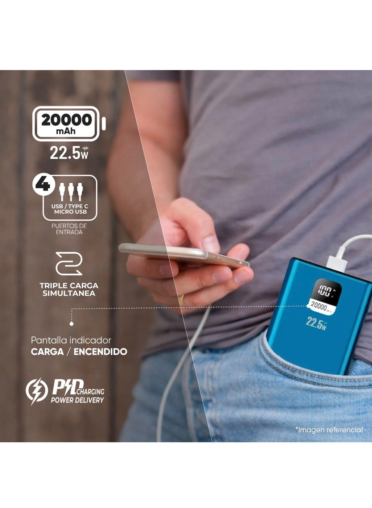 Batería 20000 Mah 22.5W Power Delivery Master-G