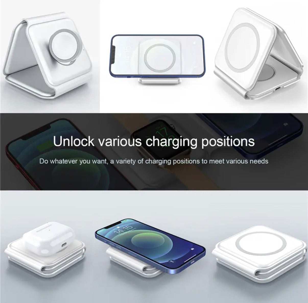 Cargador Inalámbrico Rápido 3 en 1 Vidvie Magsafe para iPhone, Apple Watch y Airpods