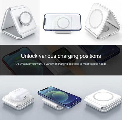 Cargador Inalámbrico Rápido 3 en 1 Vidvie Magsafe para iPhone, Apple Watch y Airpods